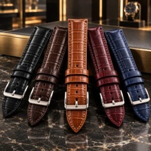 Crocodile-Pattern Synthetic Watch Straps
