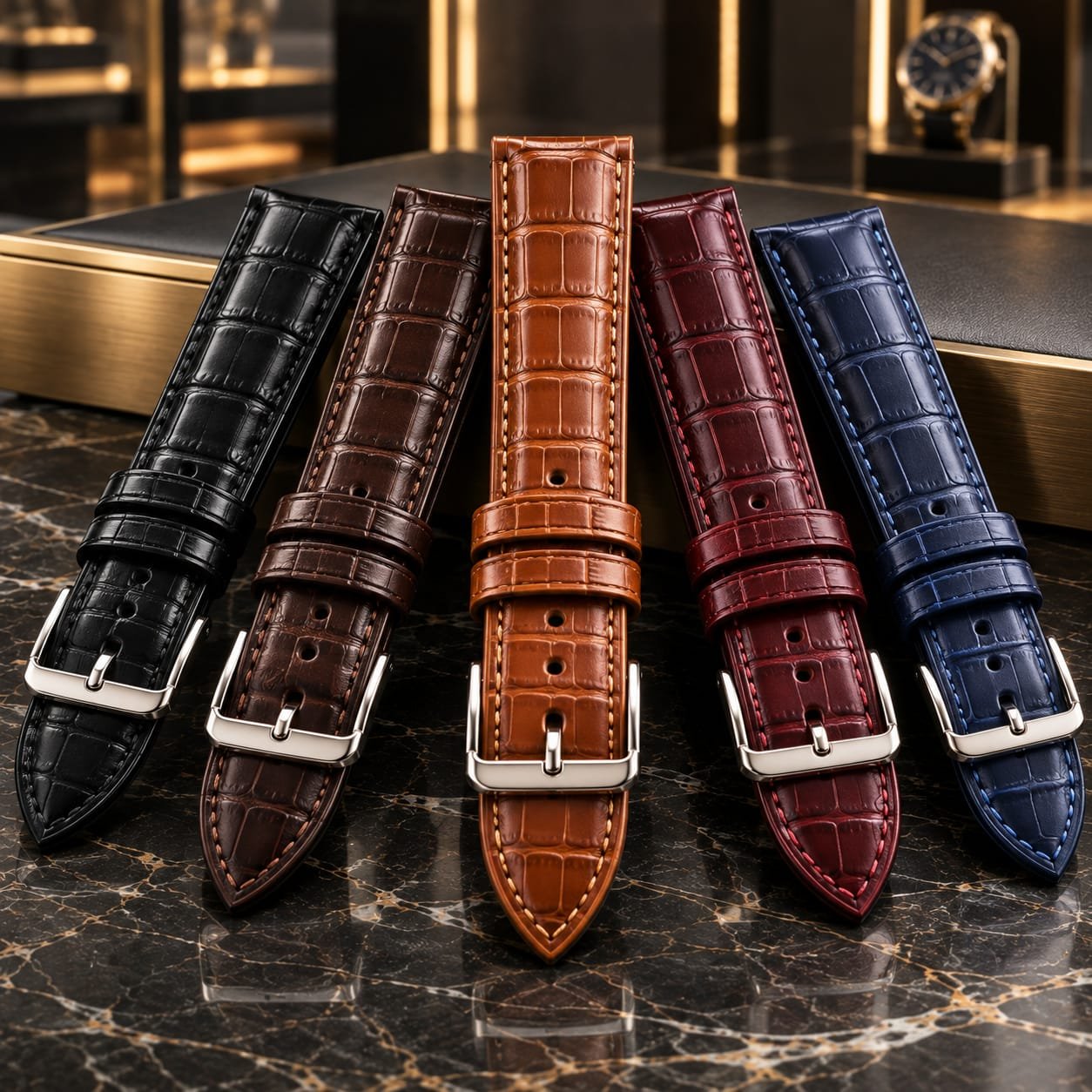 Crocodile-Pattern Synthetic Watch Straps
